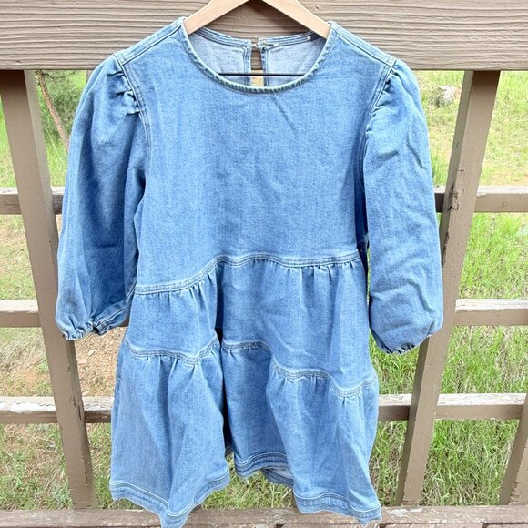 EUC Aaron & Amber Denim Tiered Mini Puff-Sleeve Dress - Picture 3 of 10